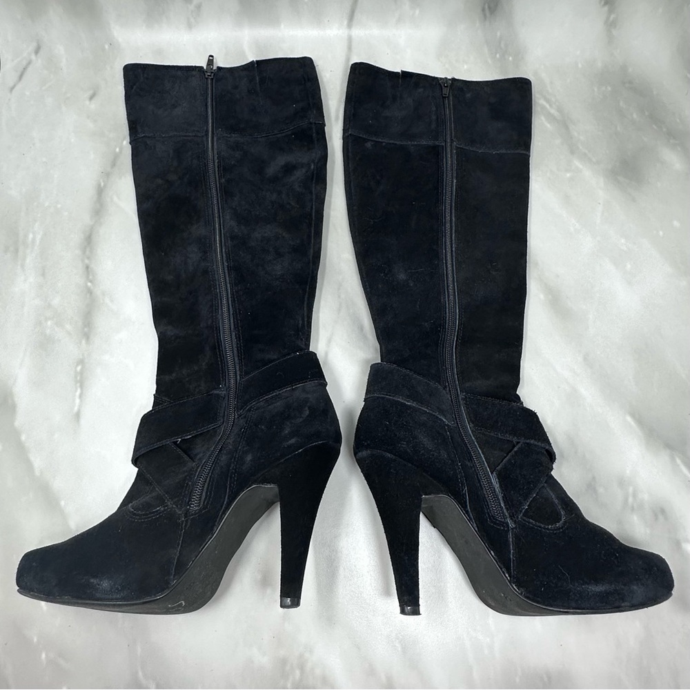 Steve Madden Ballott Black Suede Knee High Boots Almond Toe Size 9 - Picture 3 of 14